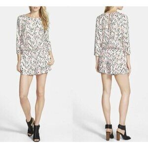 Ella Moss Womens Small Chevron Print Romper Long Sleeves Pink Black Pockets